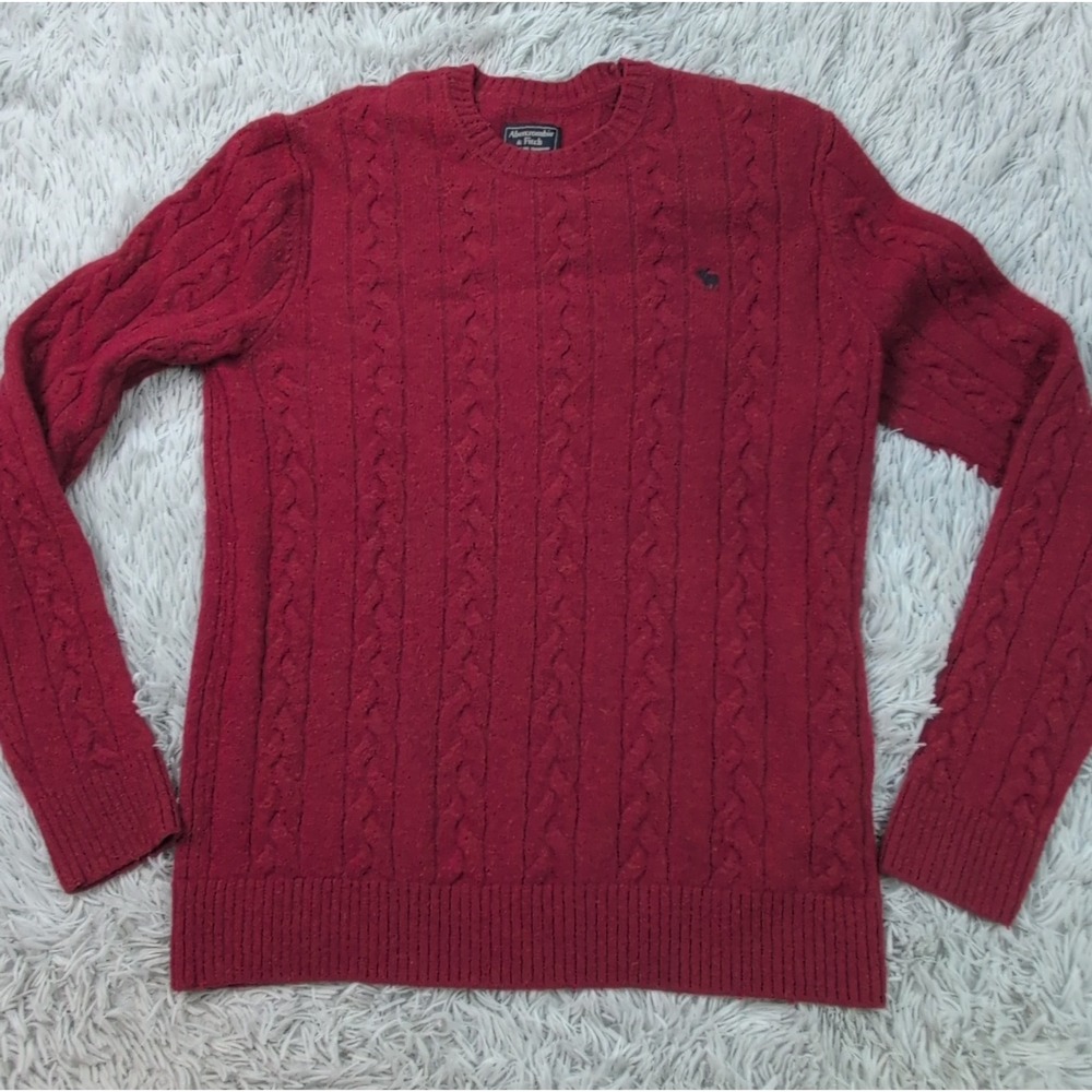 Vintage Abercrombie & Fitch Sweater Mens L Red Wool Blend Moose Cable Knit